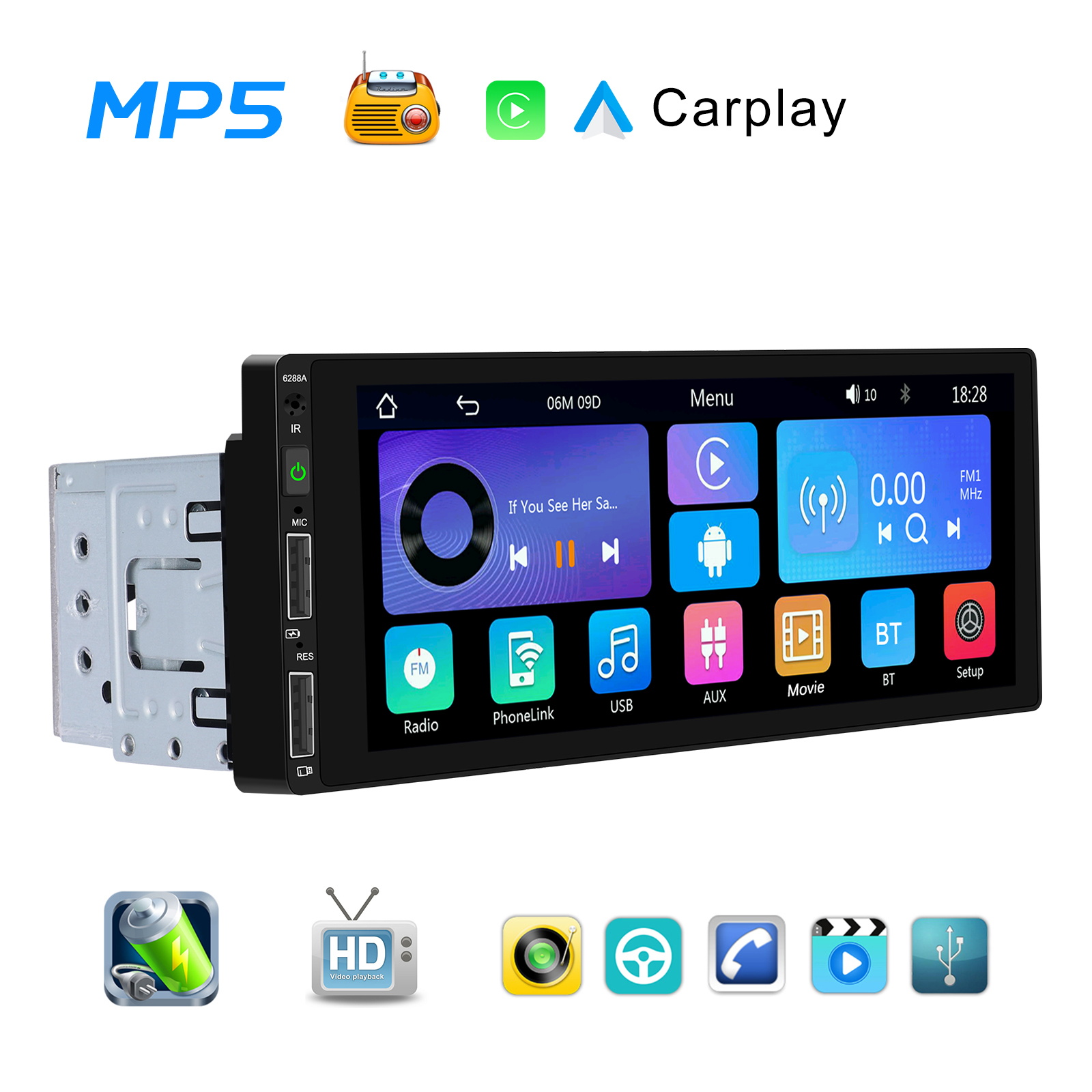 Multimediln autordio 6.86" s dotykovm displejem, Carplay a Android Auto
