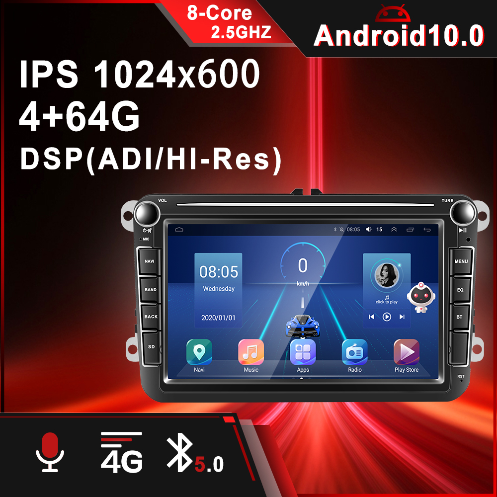 Autorádio 8" A2432 4G ANDROID 10.0 Carplay 8 Core 4+64G pro VW Passat Golf Škoda