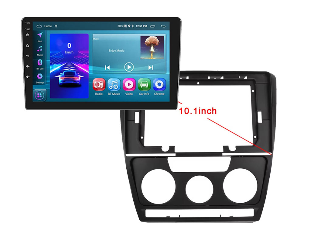 2DIN Autorádio 10,1" LCD A3196 Android 13 s rámečkem A7783 pro Škoda Octavia 2004-2014 black