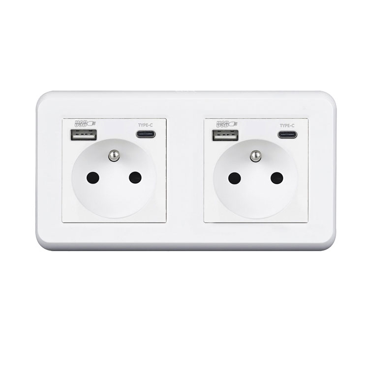 UNIC Elektrick zsuvka 2x (230V+USB+USB C 5V/2,1A) rychl nabjen, plast bl v rmeku 153mm
