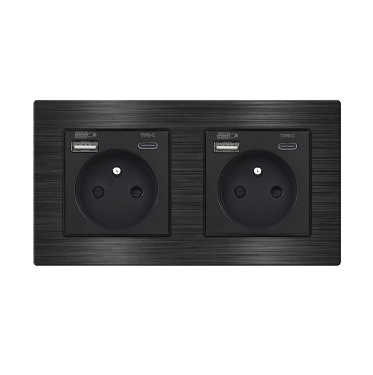 UNIC Elektrick zsuvka 2x (230V+USB+USB C 5V/2,1A) Rychl nabjen, v rmeku 153mm, slitina hlinku ern