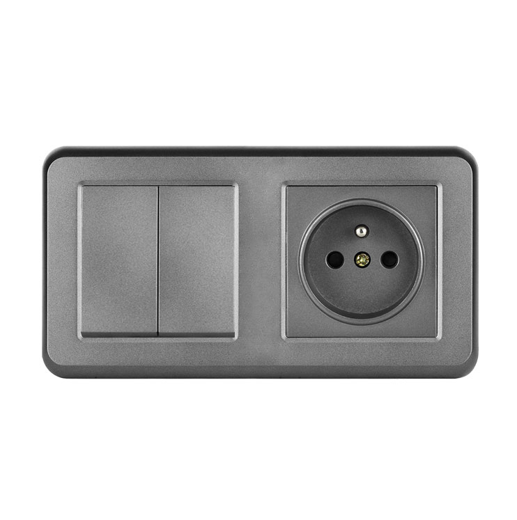 UNIC Elektrick zsuvka 230V + dvojvypna lustrov sriov .5 v rmeku 153mm, plast ed