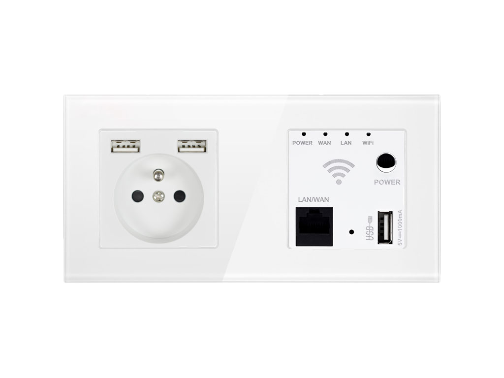 SRAN Zsuvka 230V+2xUSB 5V/2,1A + WiFi socket v rmeku, sklo bl - 668 K