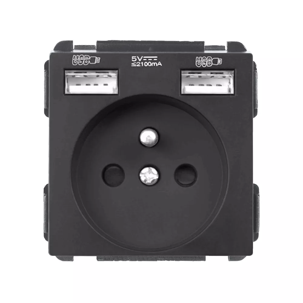 Modul zásuvka 230V + 2xUSB 5V/2.1A černá